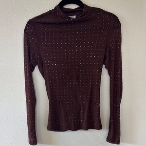 Brown Long Sleeve Top with Gold Studs